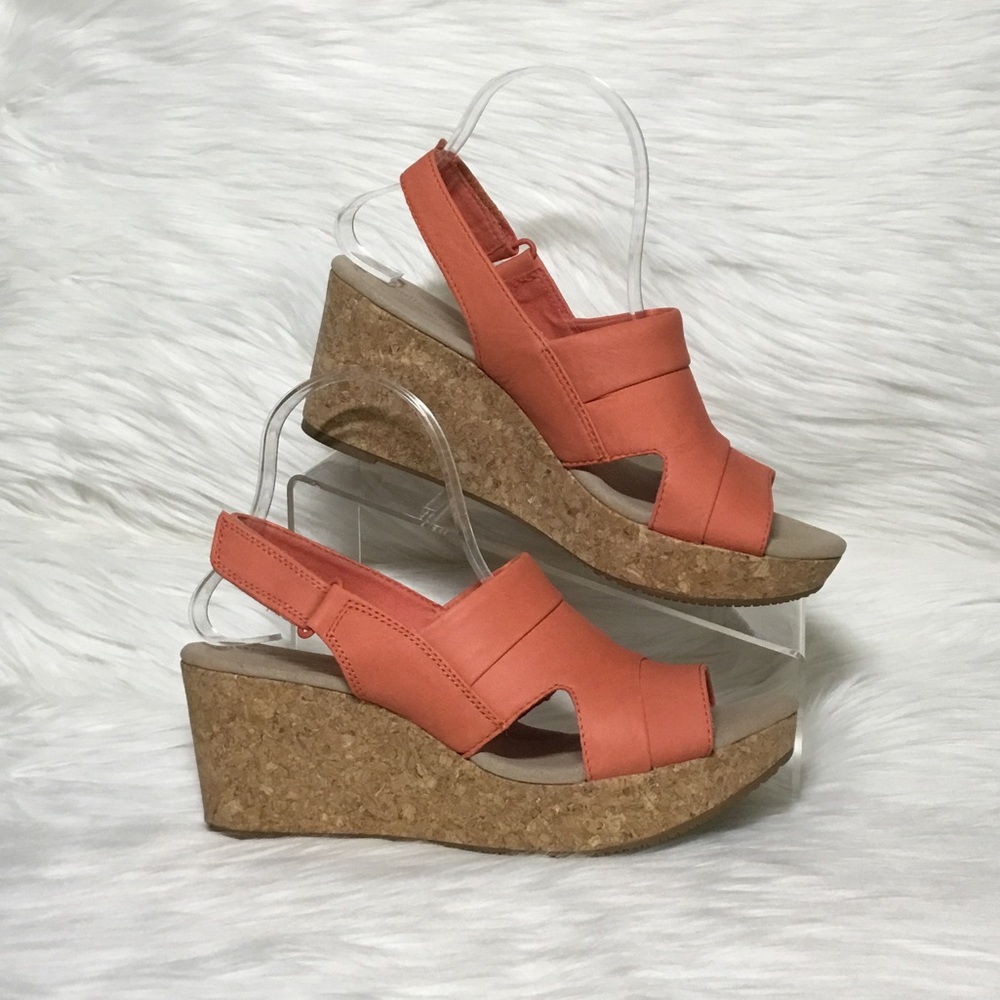 Clarks Annabel Ivory Wedge Sandal, Coral, US 10M/ EUR 41-1/2